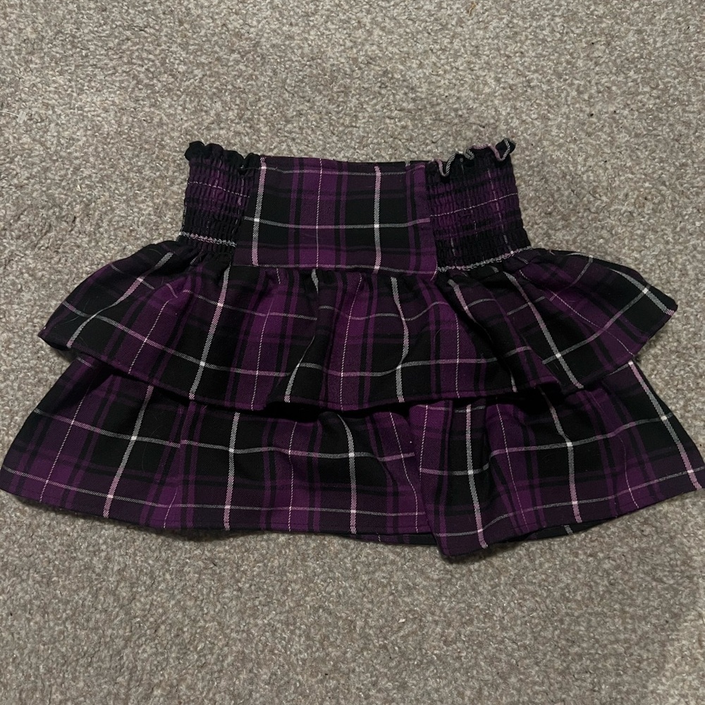 Purple plaid tiered mini skirt
